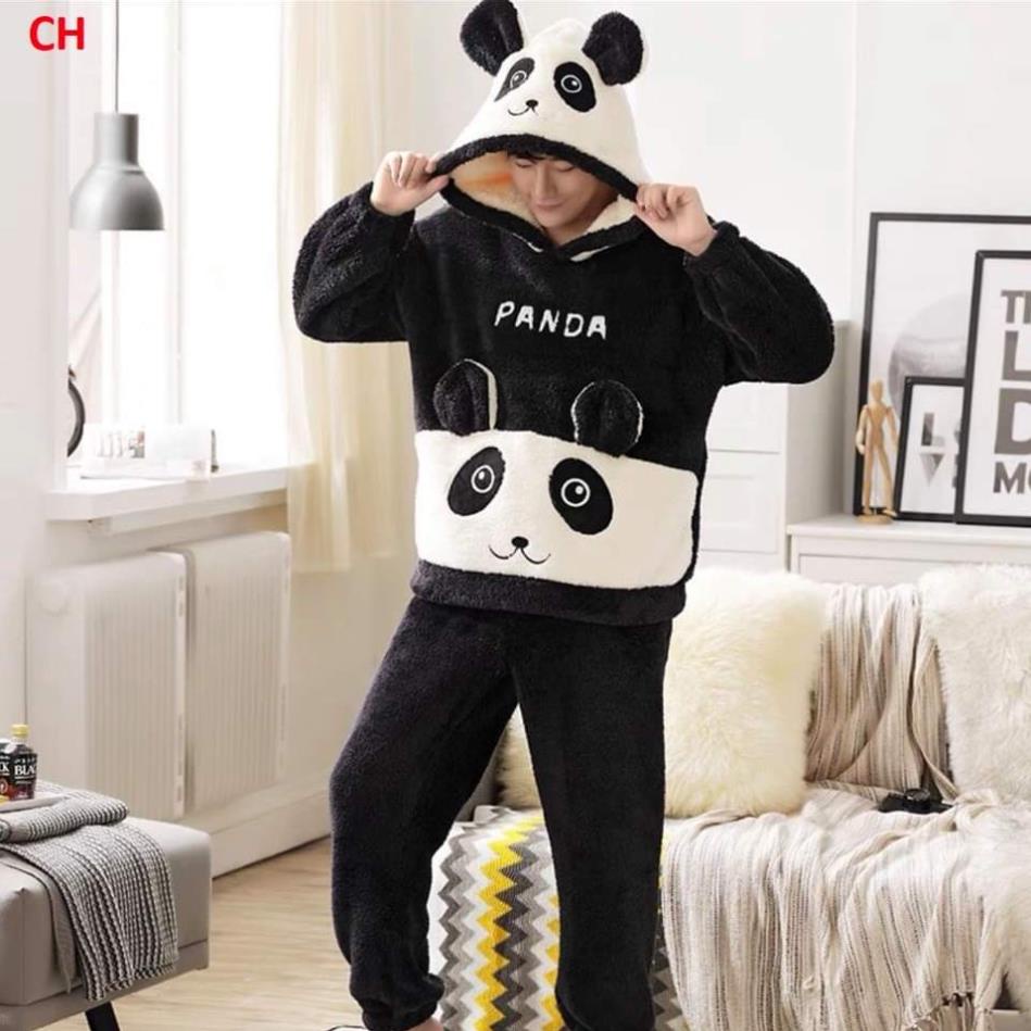 bộ áo quần lông gấu panda chất lông mềm mịn form thụng rộng thoải mái