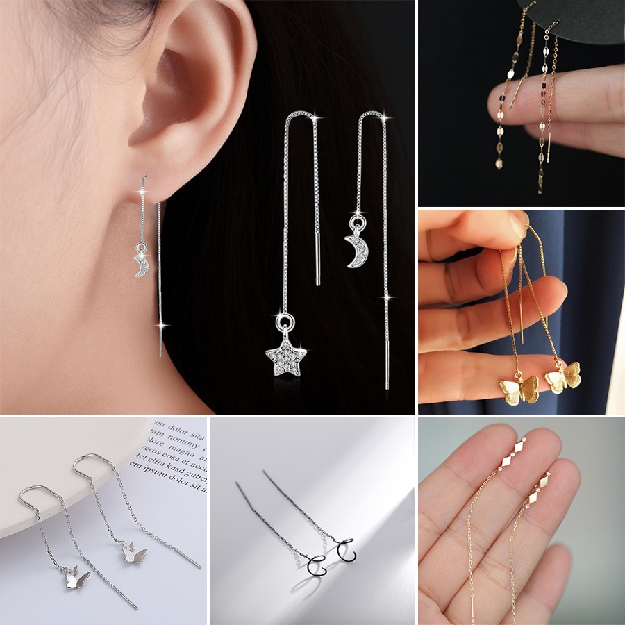 Bông tai hình tròn họa tiết bướm mặt trăng ngôi sao thời trang Hàn Quốc cho nữ