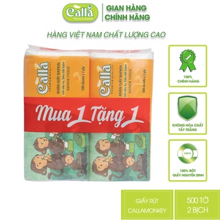 Lô 02 bịch giấy ăn calla napkin 500 tờ + 500 tờ khổ 24 cm x24cm mềm, không mủn, không tẩy trắng