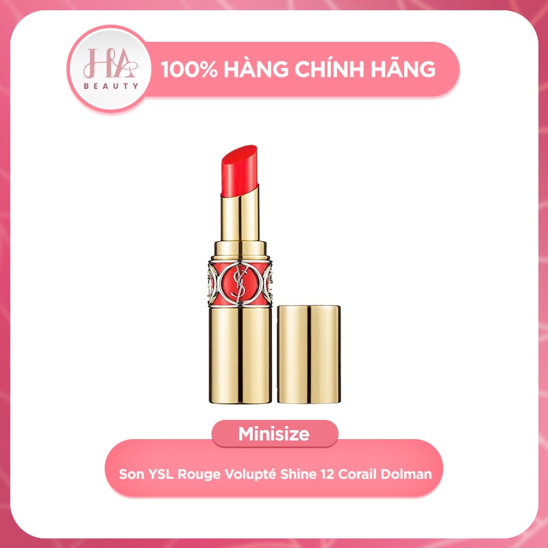 Son YSL Rouge Volupté Shine 12 Corail Dolman màu cam san hô minisize - HA Beauty