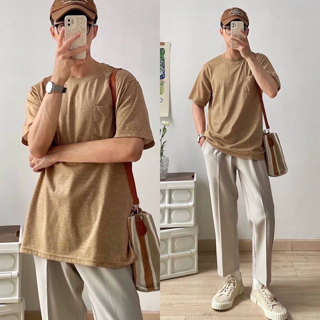 NOBITA HOME - Áo thun tay ngắn vân xược 1 túi 7537