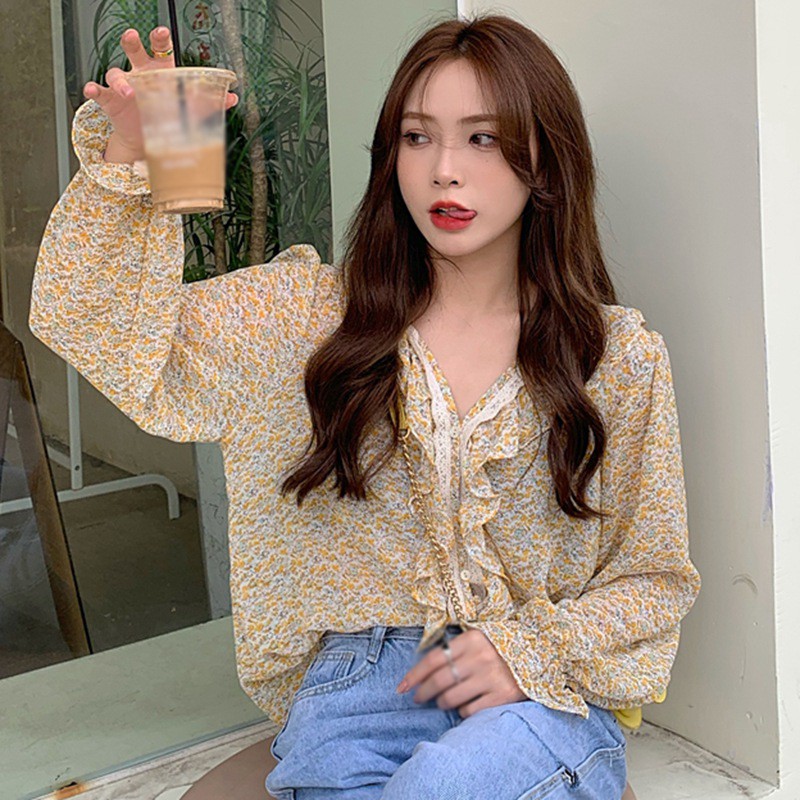 Áo Kiểu Chất Chiffon Tay Dài Phối Ren Hoa Thời Trang Mùa Hè Cho Phái Nữ