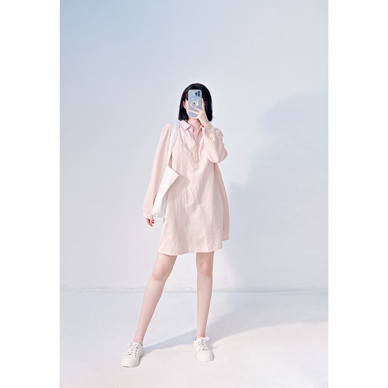Đầm sơmi pastel tay dài