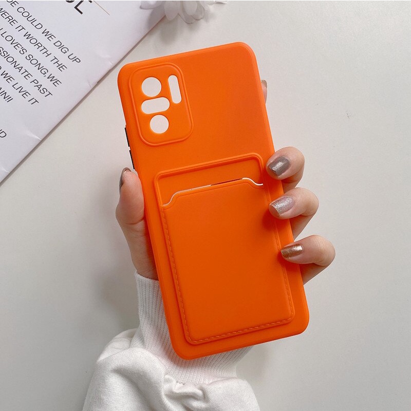 Ốp điện thoại silicon mềm màu trơn có ngăn đựng thẻ cho Xiaomi Redmi 10 9 9A 9C 8 8A 7A Note 9S 8 Pro