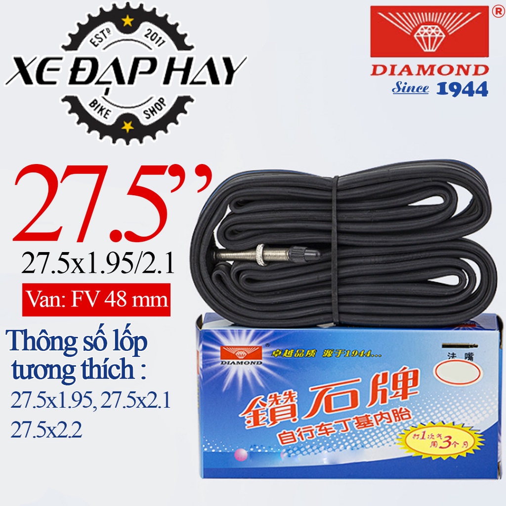 Săm Xe Đạp DIAMOND Cỡ 27.5x2.0 Van Hạt Gạo 48MM | Ruột Xe Đạp  Địa Hình MTB Bánh 27.5 Inch | Van Pháp FV 48L