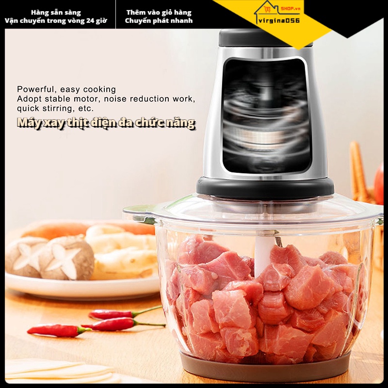 Có thể bán buôn Máy xay thịt đa chức năng thực phẩm bằng thép không gỉ điện với bát thủy tinh 2L Tiêu chuẩn EU 220V Virgina056 Hàng giao ngay