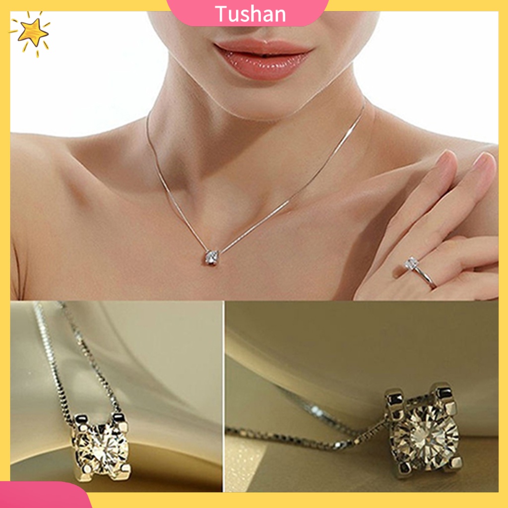 TUSH_Women Cubic Zirconia Pendant Silver Plated Drop for Necklace Chain Jewelry Gift