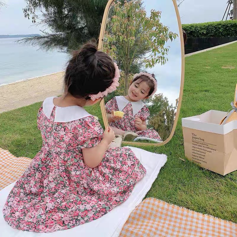 Váy Cổ Tim Thô Mềm Họa Tiết Hoa Nhí Phối Tay Nhún Cho Bé Gái MINTSCLOSET Size Từ 2 -4 Tuổi - GV0038