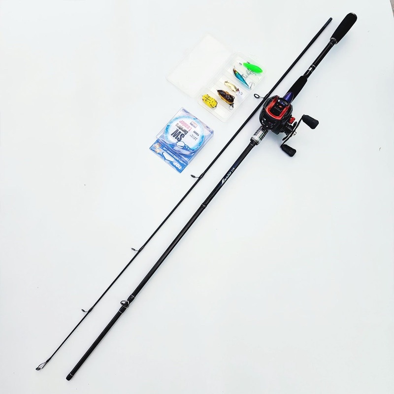 Bộ Cần Câu Lure Máy Ngang Kratos- máy ngang tặng kèm dây câu lure và bộ mồi câu