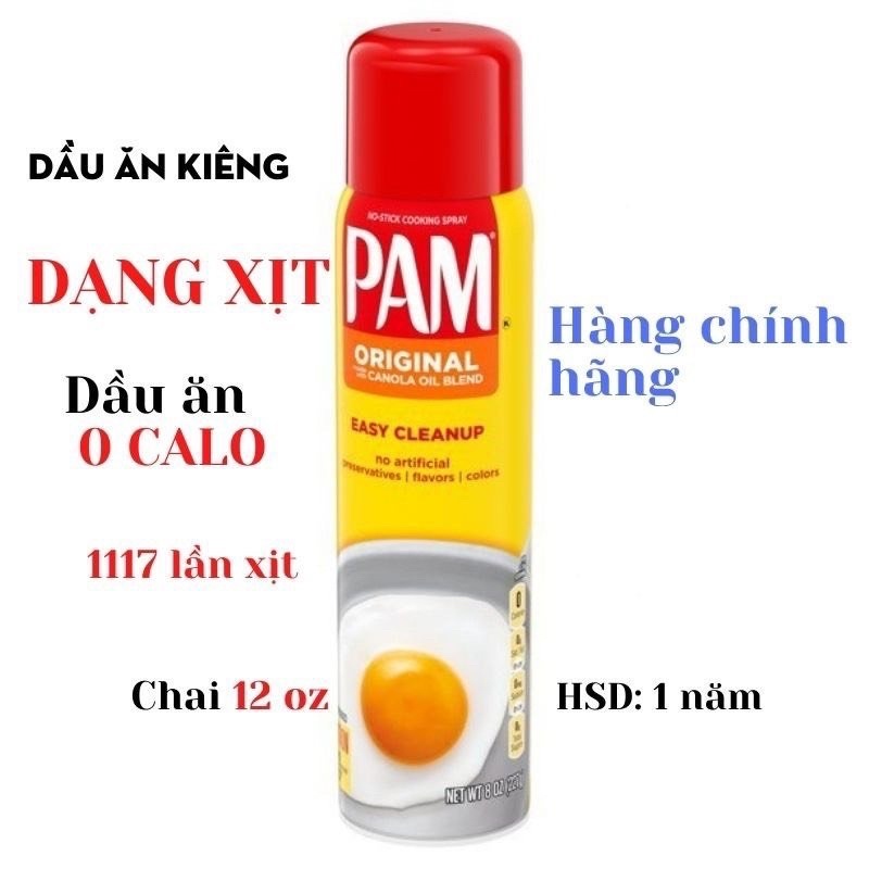 Dầu ăn kiêng Pam 0 calo dạng xịt 12oz ~340gr- Mỹ