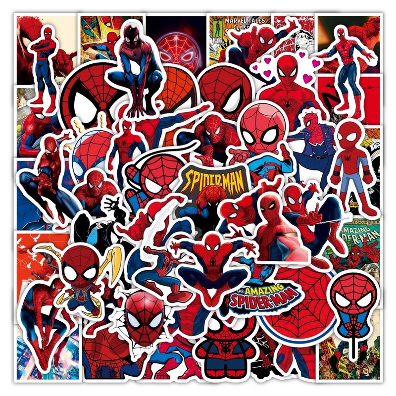 Z & M❀ Hình Dán Người Nhện ❀ Bộ 50 Miếng Dán Chống Thấm Nước Hình Siêu Anh Hùng