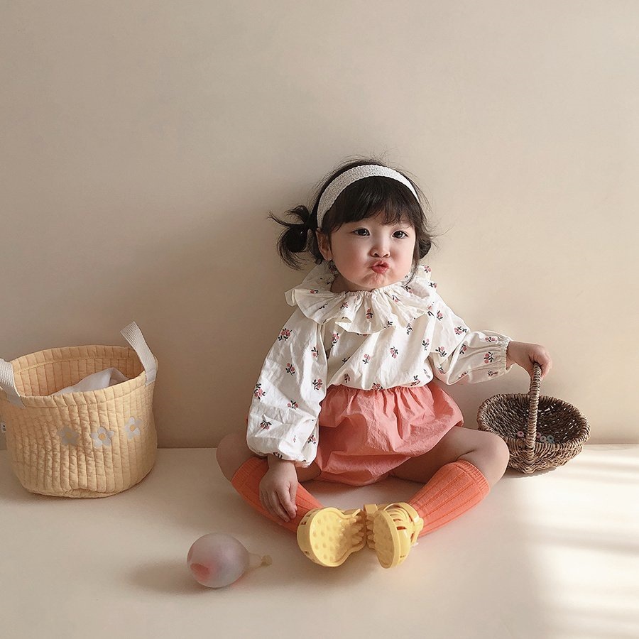 Áo Sơ Mi Tay Dài Cổ Bẻ In Họa Tiết Hoa Nhí Xinh Xắn Thời Trang Xuân Thu Cho Bé
