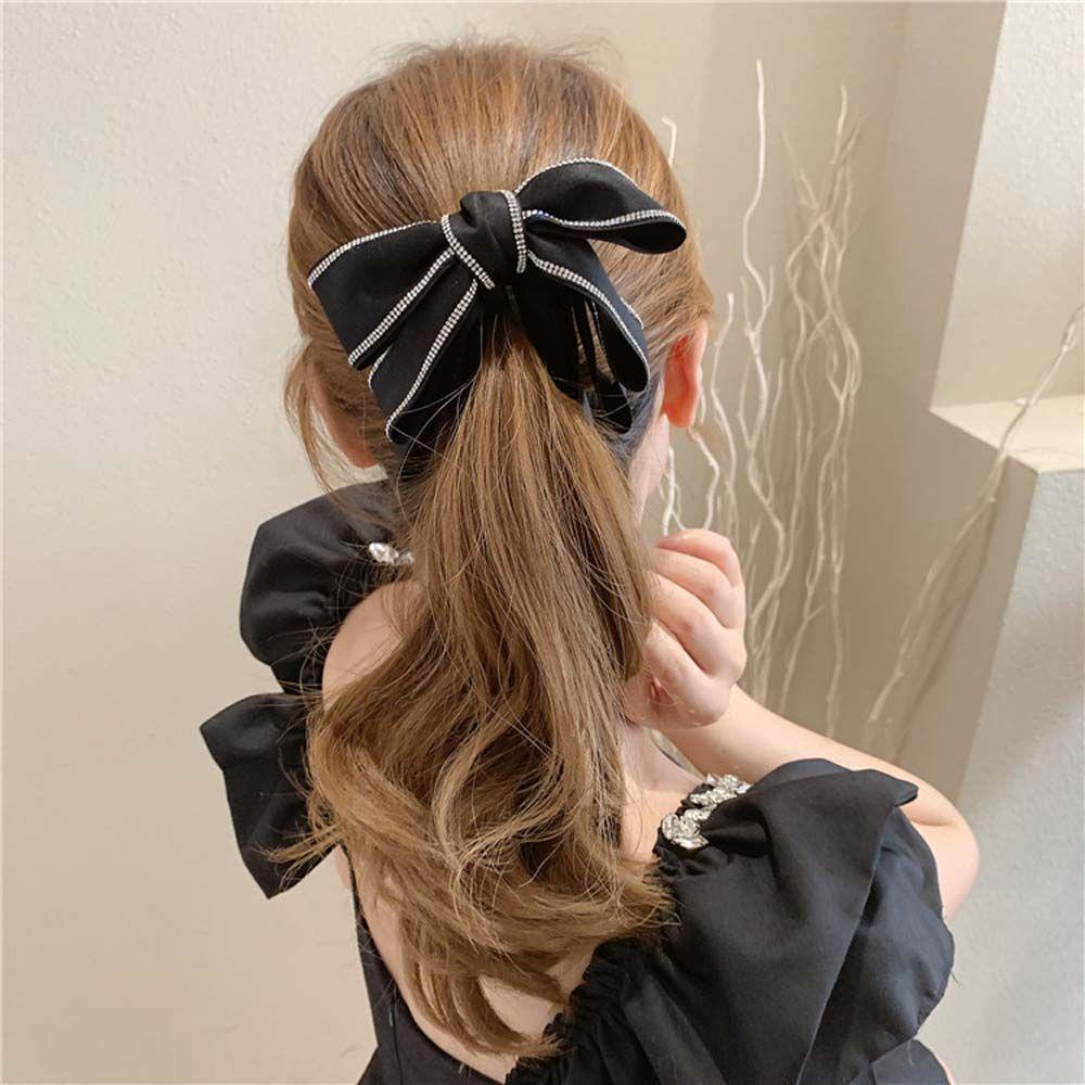 FORBETTER Kẹp Tóc Đuôi Ngựa Satin Đính Đá Đơn Giản Thanh Lịch Phong Cách Hàn Quốc Cho Nữ