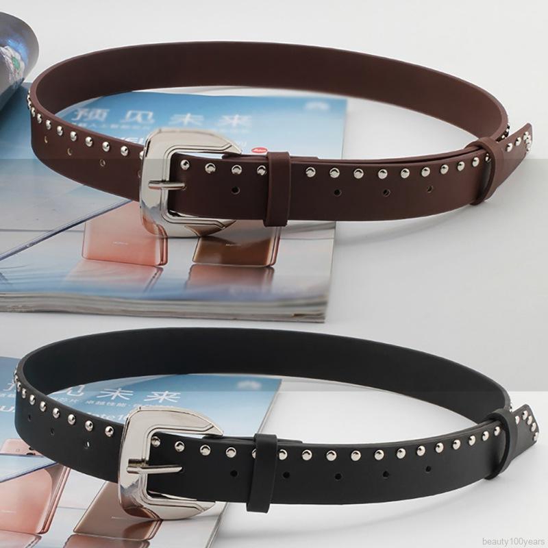 ❉beauty❉ Ladies Square Rivet Stitching Metal Pin Buckle Popular Wild Casual Novelty Fashion Punk Square Ring Belt