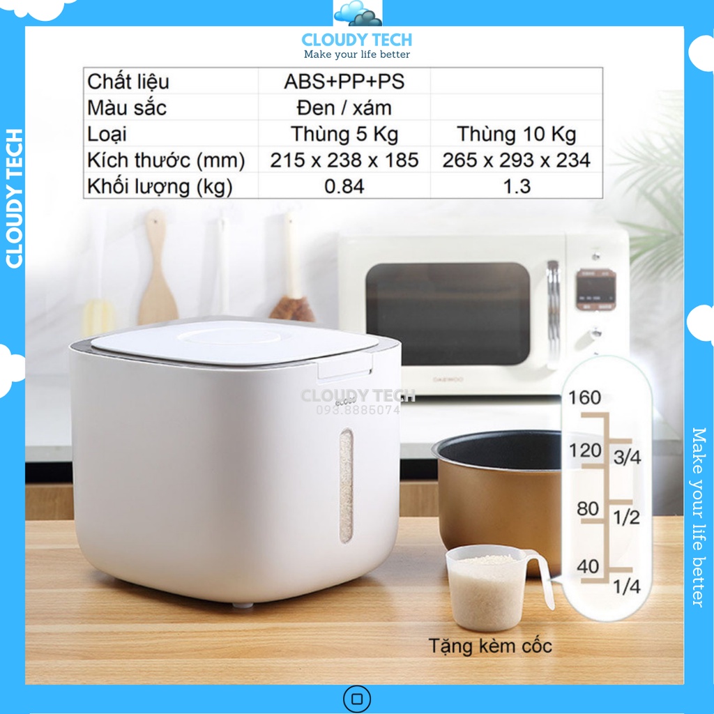 Thùng đựng gạo thông minh ecoco, chống ẩm, chống côn trùng