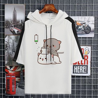 Áo Hoodie Mỏng Tay Ngắn In Hình Mèo Dễ Thương