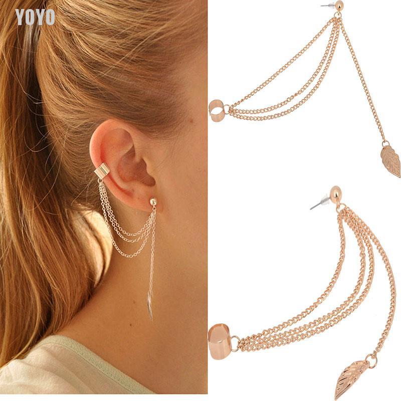 Đôi Bông Tai Dáng Dài Phối Hình Chiếc Lá Thời Trang Cho Nữ