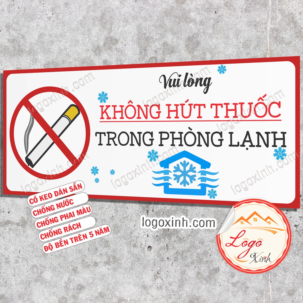 LOGO TEM STICKER KHÔNG HÚT THUOC TRONG PHÒNG LẠNH, DÙNG CHO QUẦY QUÁN NHÀ HÀNG - NO SMOKING IN COLD ROOM
