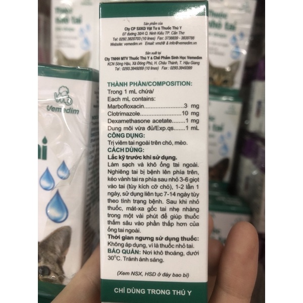 Nhỏ tai chó mèo Vemedim phòng ngừa viêm tai -DOL Pets Shop