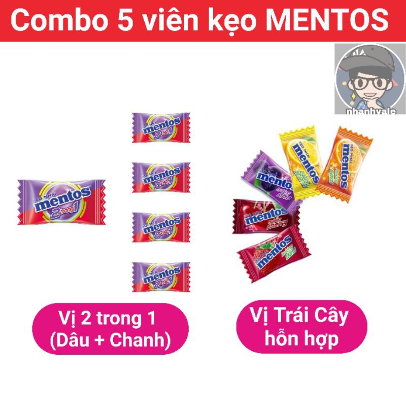 Combo 5 viên kẹo Mentos hương 2 trong 1 và hương trái cây