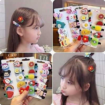 Set 10 kẹp tóc đáng yêu hình nhân vật hoạt hình cho bé gái