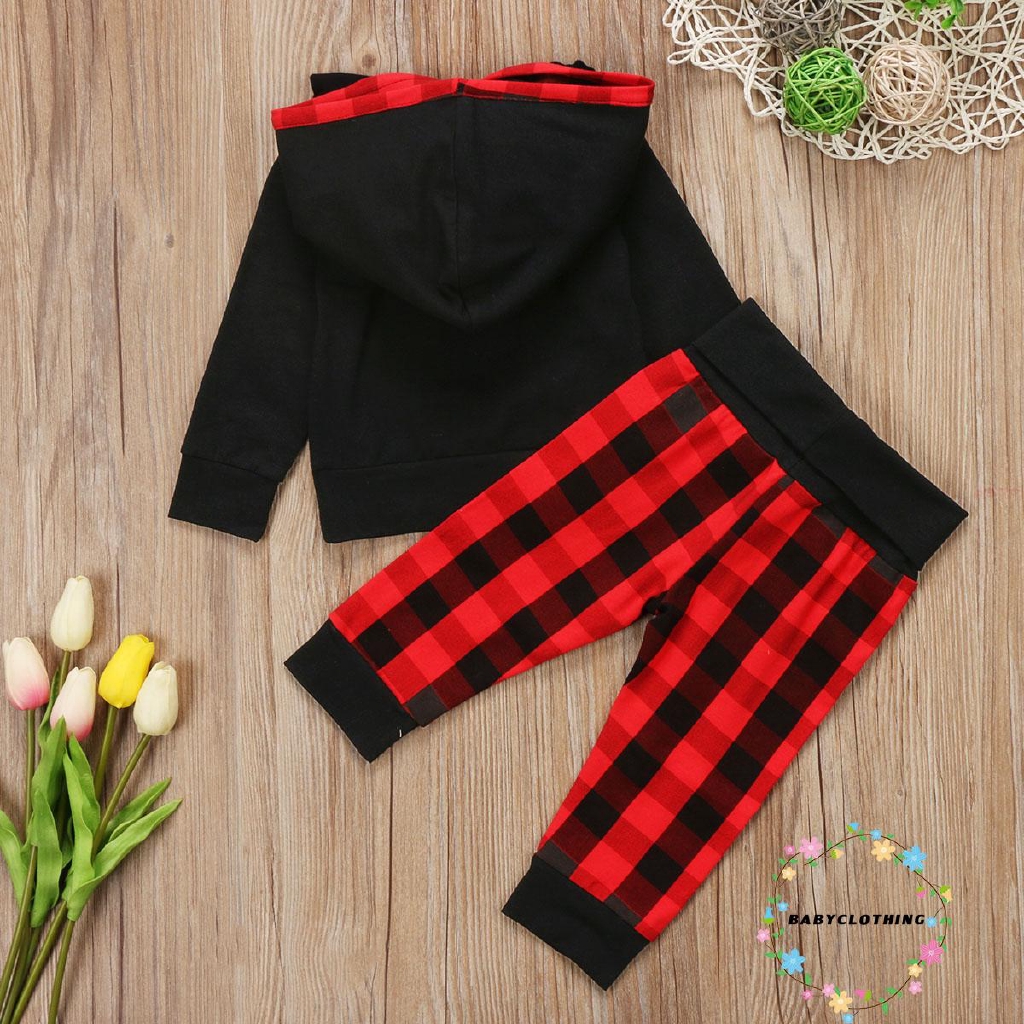 Set đồ gồm áo hoodie bằng vải cotton sọc caro + quần dài cho bé
