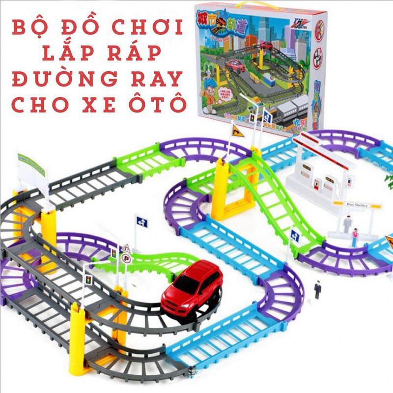 Bộ đồ chơi lắp ráp đường ray xe ô tô sinh động cho bé