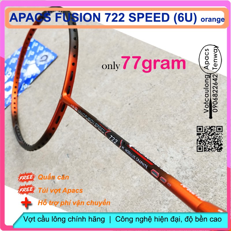 [Vợt cầu lông Apacs Nano Fusion Speed 722 Orange - 6U] Siêu nhẹ như không, cân bằng công thủ, sơn nhám tuyệt đẹp