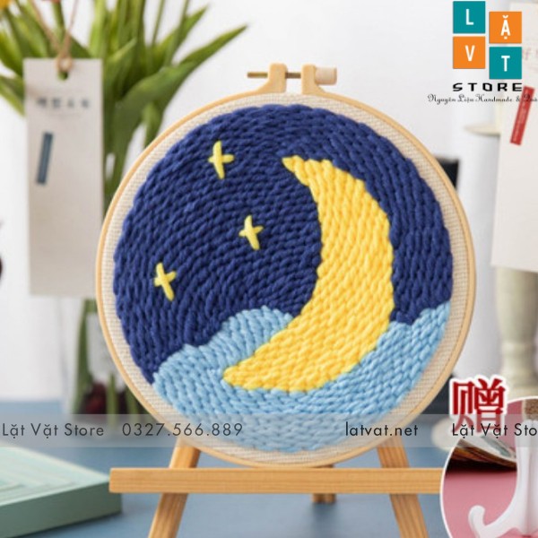 Bộ Thêu Len Xù Trang Trí Decor Mặt Trăng Huyền Ảo - Punch Needle - Có Video hướng dẫn cơ bản