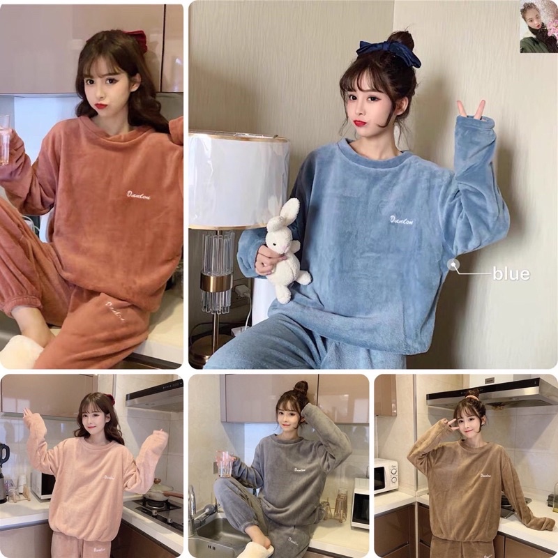 Bộ quần áo bông studio mặc nhà chất lông cừu siêu ấm