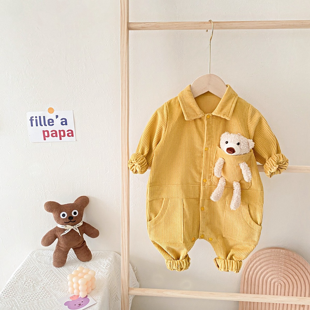 Áo liền quần Sanlutoz chất liệu cotton tay dài trang trí gấu dễ thương thời trang mùa đông dành cho bé trai