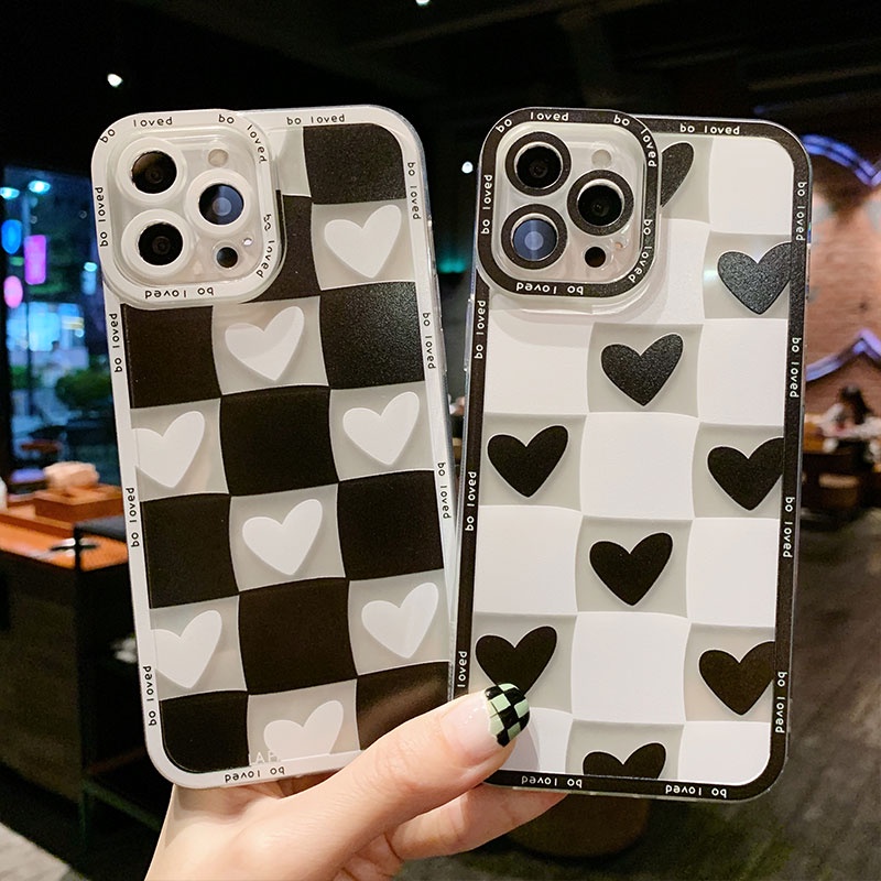Ốp điện thoại kẻ ô kiểu trái tim cho iPhone 6/6plus/6s/6splus/7/7plus/8/8plus/x/xs/xr/xsmax/11/12/13/pro/max/plus/promax | BigBuy360 - bigbuy360.vn