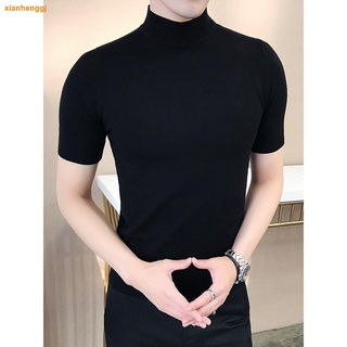 Áo Thun Dệt Kim Cổ Lọ Tay Ngắn Dáng Ôm Thời Trang Xuân Thu Phong Cách Hàn Quốc Cho Nam