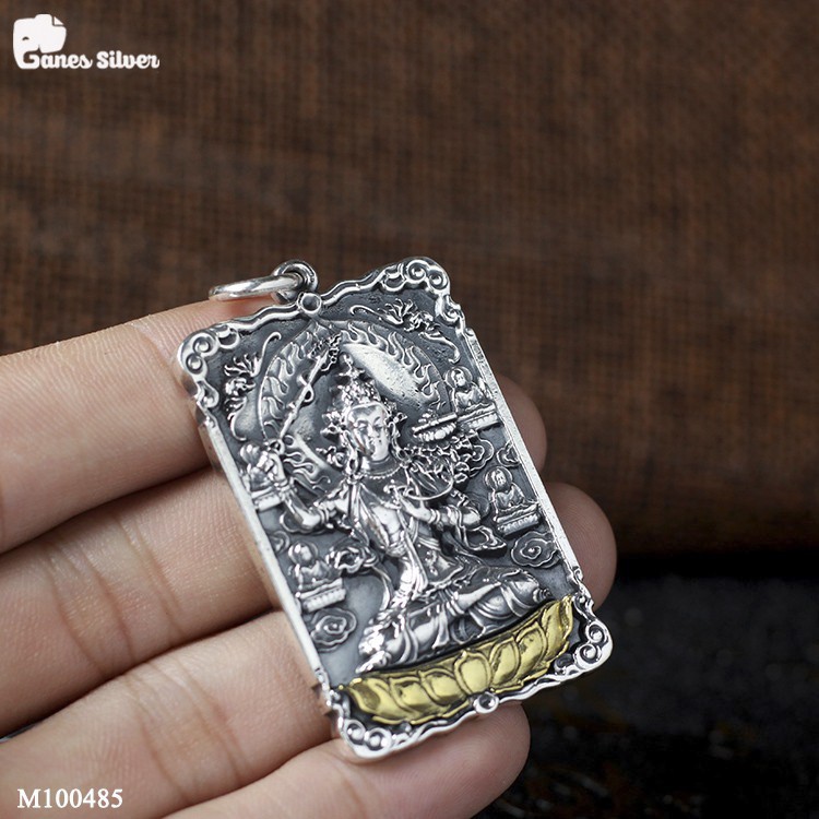 Mặt Dây Chuyền Bạc Thái Phật Bản Mệnh Văn Thù Bồ Tát Lục Tự Chùy Kim Cang - Ganes Silver