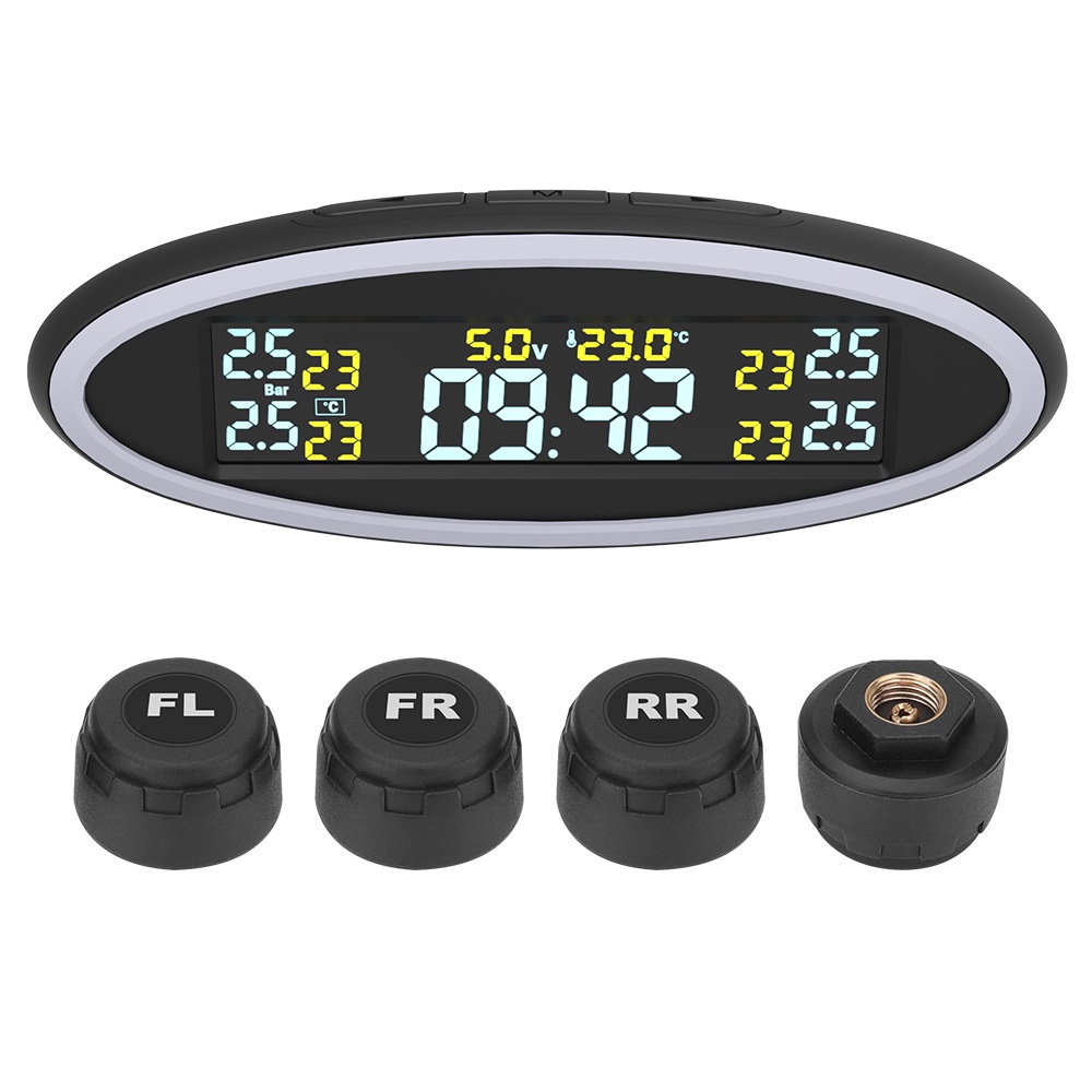 Thiết Bị Giám Sát Áp Suất Lốp Xe Oto TPMS Mini USB ACC OBD 4 Cảm Biến Đèn LED
