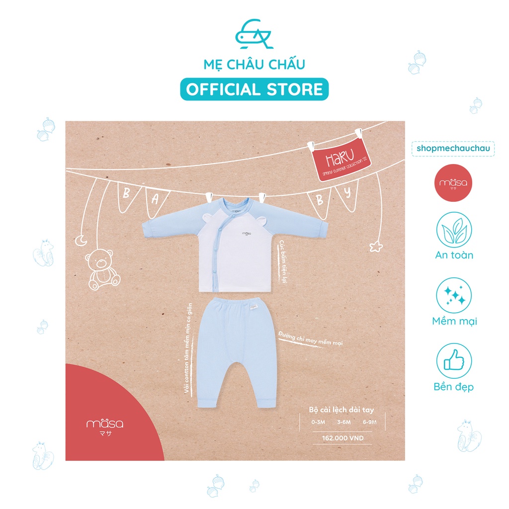 [FULL] Bộ Quần Áo Cài Lệch Dài Tay Cotton Tăm Hè Yume BST Masa Haru  (Size 0-3 Tháng đến 6-9 Tháng)