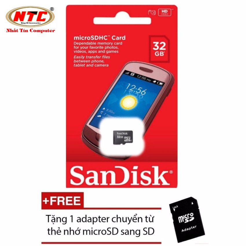 Thẻ nhớ MicroSDHC Sandisk 32GB Class 4 + Tặng 01 adapter microSD