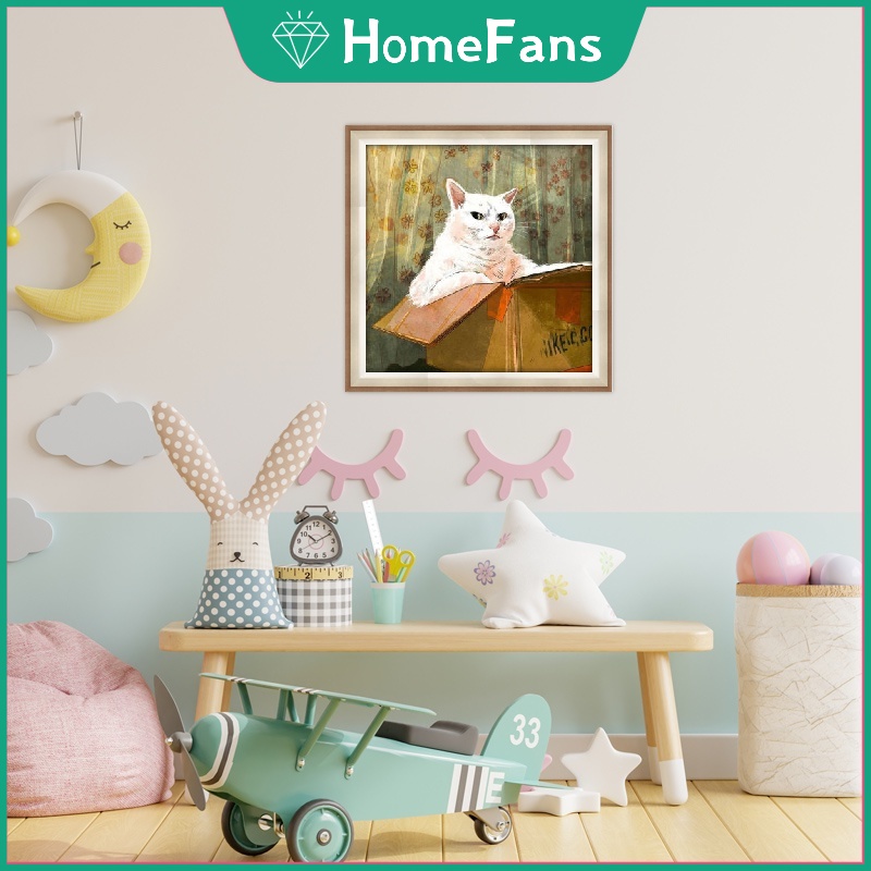 Bộ Tranh Đính Đá 5D Họa Tiết Chú Mèo Dễ Thương Độc Đáo diy 30x30cm