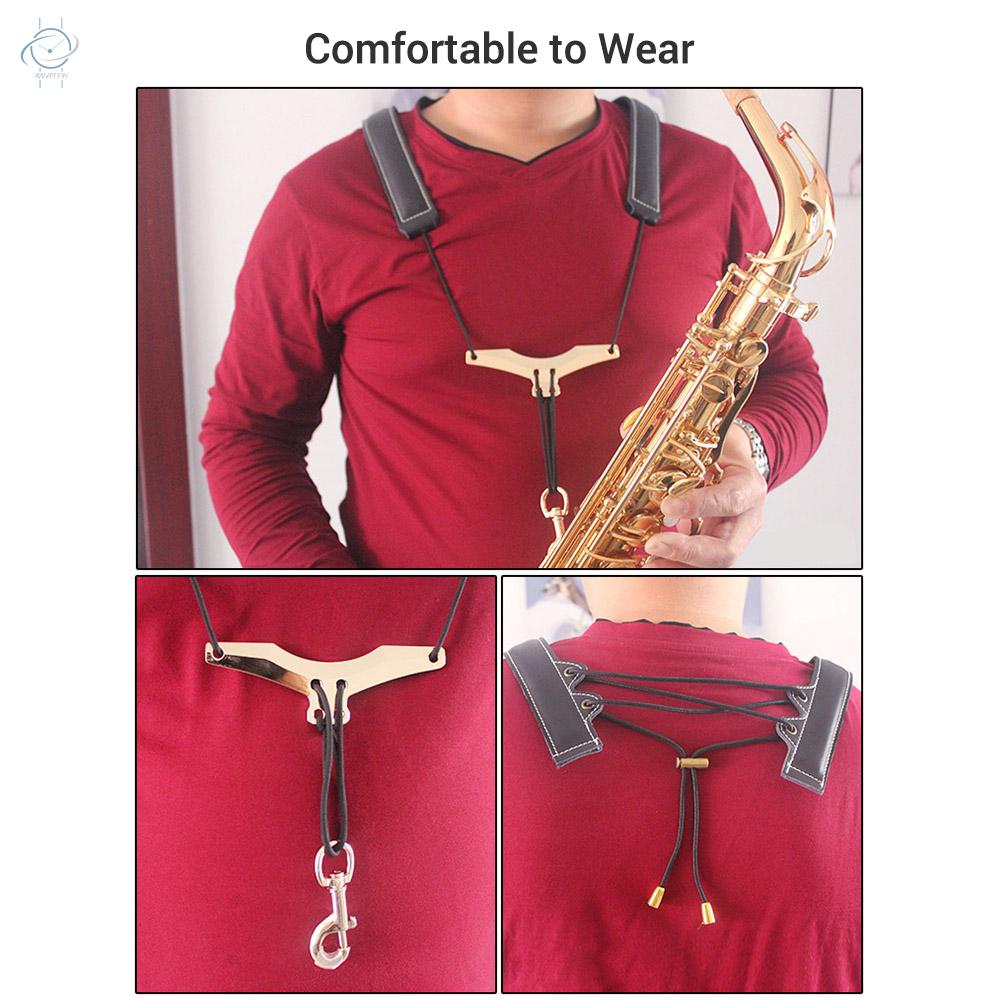 ♫Adjustable Saxophone Shoulder Strap Sax Leather Strap for Alto/Tenor/Soprano Saxophones