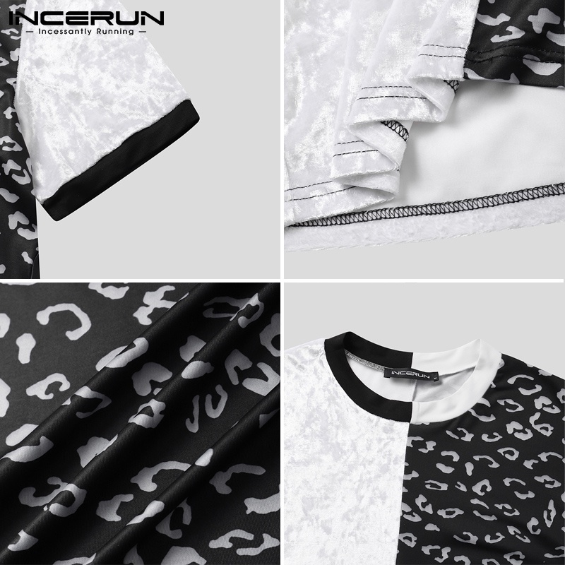 Áo thun INCERUN ngắn tay họa tiết da báo cho nam