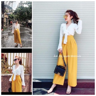 Set áo cột nơ, quần ống rộng tuỳ chọn màu