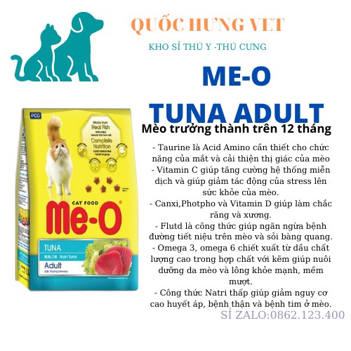 Thức Ăn cho mèo Me-O Adult  Vị  Cá ngừ 1.2kg Hạt cho mèo trưởng thành-QUỐC HƯNG VET