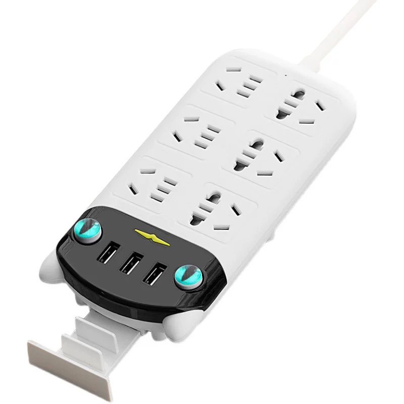 Ổ Cắm Điện Đa Năng Dán Tường Hình Mèo Cute OD-318, 3 Cổng USB Chống Giật Thông Minh Dây