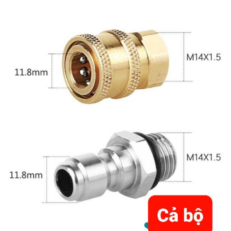 Khớp nối nhanh máy rửa xe, Đầu nối nhanh ren 14mm (Ren bi 1/4)