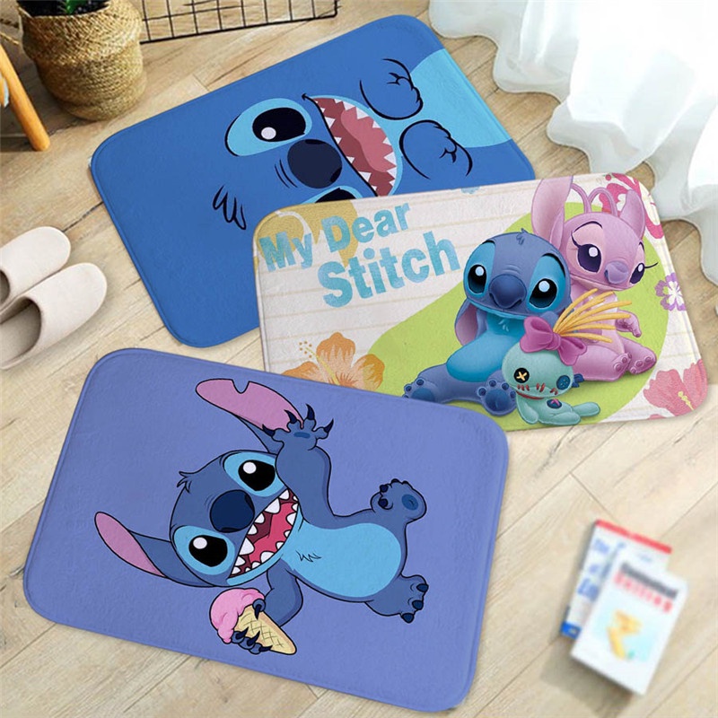 Thảm lót cửa chùi chân mềm mại thấm hút tốt chống trượt in hình Stitch 2: Stitch 40x60cm