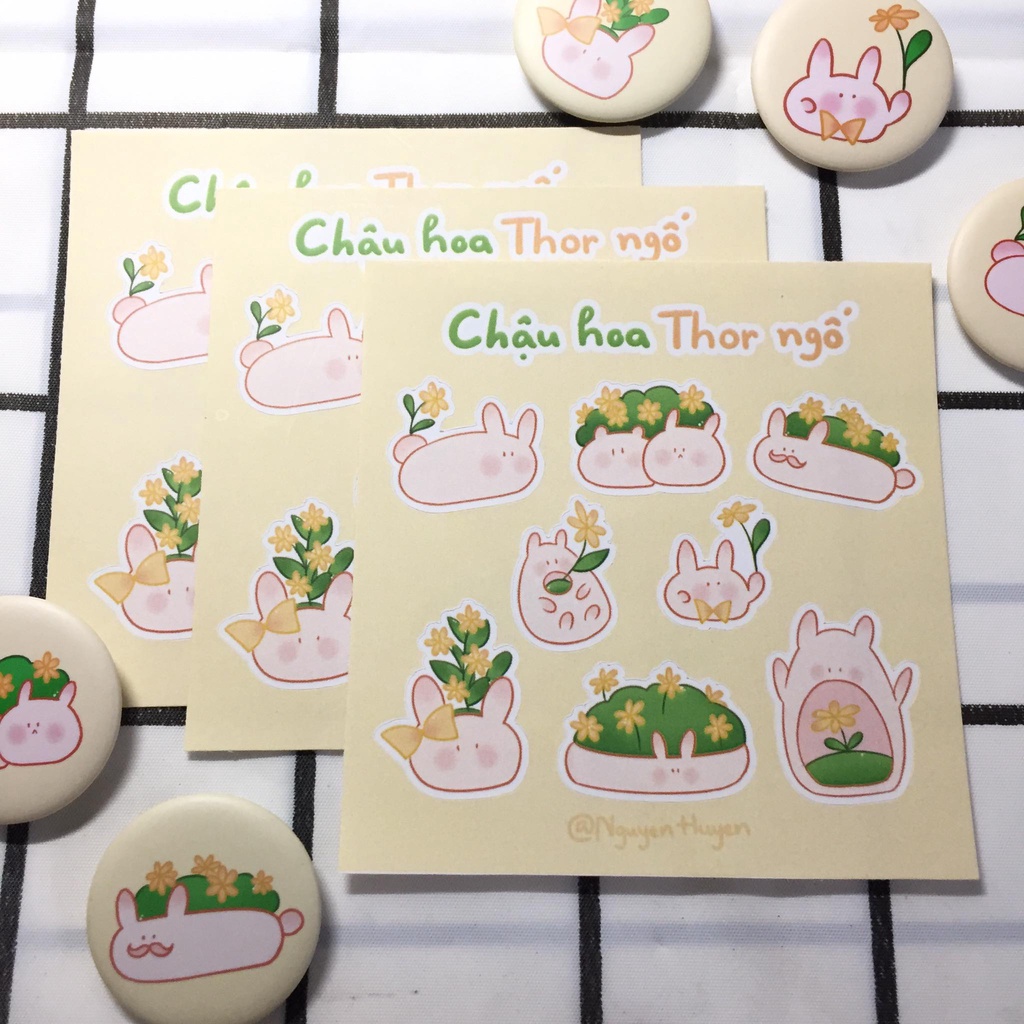 Sticker Chậu hoa Thor ngố độc quyền vẽ bởi artist Huyền | Little Memory