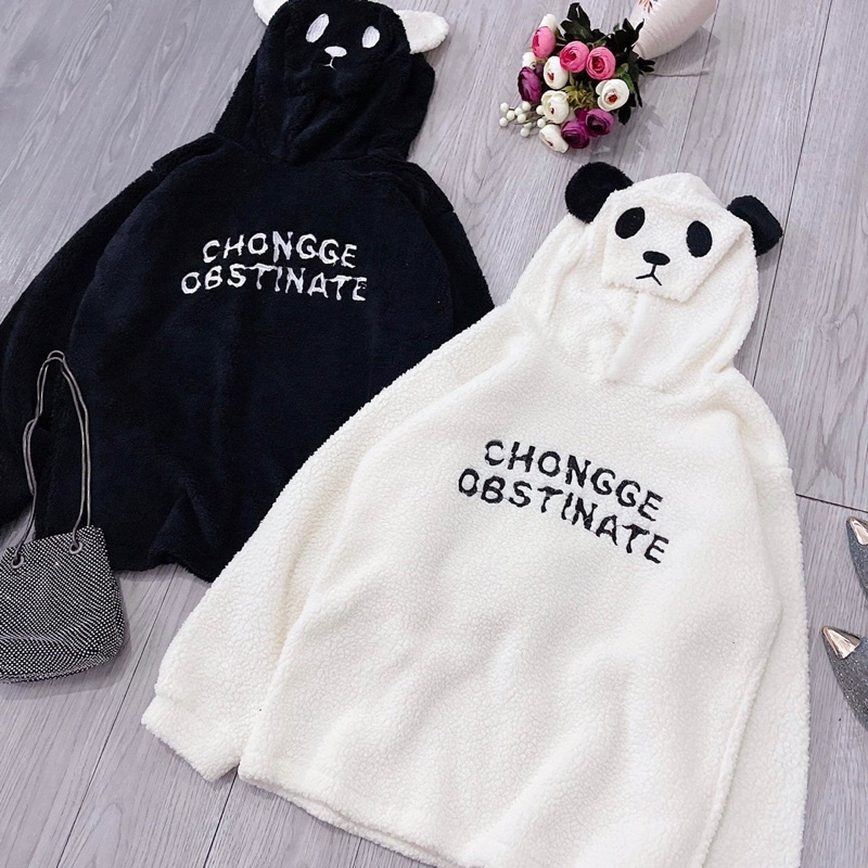 áo hoodie lông mũ tai gấu trúc panda thêu chữ ngực DH | BigBuy360 - bigbuy360.vn