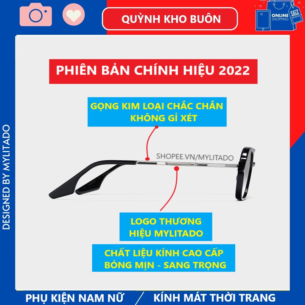 Kính mát nam nữ thời trang Kings chống UV400 - Mắt kính râm giáng vuông gọng kim loại hàn quốc GMT6132