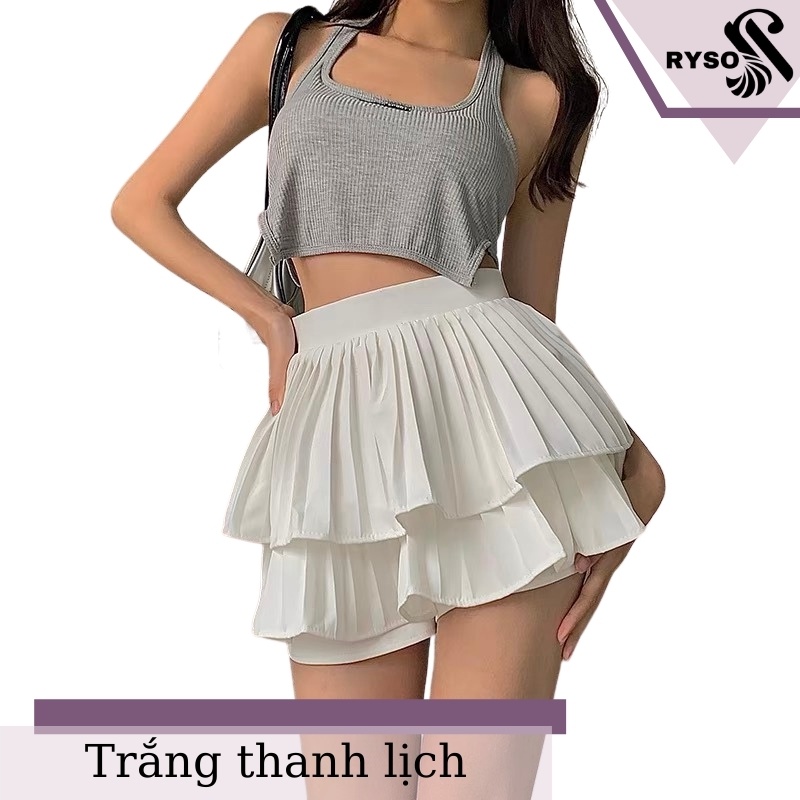 Chân Váy Xếp Li 2 Tầng RYSO Dáng Ngắn Xòe Phồng Cao Cấp