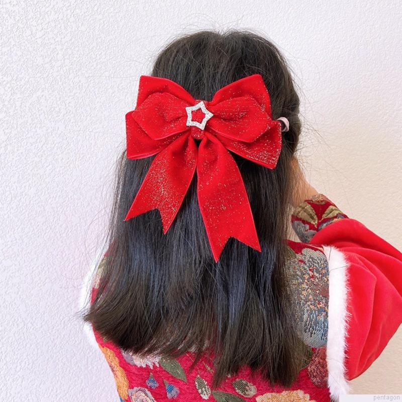 Kẹp tóc mặt nơ tua rua màu đỏ xinh xắn dành cho nữ vào tiệc giáng sinh năm mới